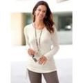 Langarmshirt INSPIRATIONEN "Shirt", Damen, Gr. 44, beige (ecru), 95% Viskose, 5% Elasthan, unifarben, Rundhals, Shirts