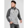 Sweatjacke BEHYPE "HENRAY", Herren, Gr. L, grau, 70% Baumwolle, 30% Polyester, mehrfarbig, casual, normal, ohne Ausschnitt, Langarm, Sweatjacken, mit erhöhtem Kragen