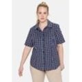 Funktionsbluse SHEEGO "Große Größen", Damen, Gr. 40, blau (marine), Obermaterial: 100% Baumwolle, gemustert, casual, figurumspielend normal, Blusen, aus atmungsaktiver Baumwolle