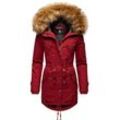 Wintermantel MARIKOO "La Viva Prc", Damen, Gr. XS (34), rot (blutrot), Oberstoff: 100% Baumwolle, Futter: 100% Polyester, Wattierung: 100% Polyester, Ärmelfutter: 100% Polyester, Kunstpelz: 90% Polyacryl, 10% Polyester, casual, tailliert Po-bedeckend, hoch geschlossener Ausschnitt, Langarm Ärmel ohne Ärmelschlitz Rippstrickbündchen, Mäntel, stylischer Winterparka mit abnehmbarem Kunstfell