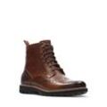 Schnürstiefel CLARKS "Batcombe Lord", Herren, Gr. 45, braun (schwarz tan), Leder, Lyralochung, casual, Schuhe, Budapester, Brogue, Business Stiefel mit Lyralochung