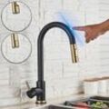 Onyzpily - Touch On Sensor Wasserhahn Küchenarmatur mit Ausziehbare Brause 360° Schwenkbar Mischbatterien für Armatur Einhandmischer für Küchen Spüle