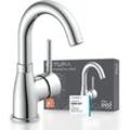 Waschtischarmatur EISL "Futura", grau (chromfarben), B:10cm T:13,2cm, Messing, Kunststoff, Armaturen, Wasserhahn mit Energiesparfunktion Cold Start, Mischbatterie