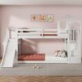 Dolin Home - Kinder-Etagenbett, Doppelbett, multifunktionales Kinderbett, mit Rutsche und Treppe, Treppenschrank und Spind, ohne Matratze,