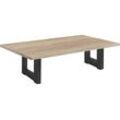 Couchtisch MÄUSBACHER, schwarz (schwarzstahl, eiche sägerau, schwarzstahl, eiche sägerau), B:140cm H:47cm T:70cm, Tische, Couchtisch Eckige Couchtische Holz-Couchtische, U-Gestell