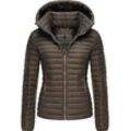 Steppjacke MARIKOO "Löwenbaby", Damen, Gr. M (38), grau (anthrazit), Oberstoff: 100% Nylon, Futter: 100% Polyester, Wattierung: 100% Polyester, Ärmelfutter: 100% Polyester, modisch, tailliert hüftbedeckend, Langarm Ärmel ohne Ärmelschlitz elastischer Bund, Jacken, stylische Übergangsjacke mit abnehmbarer Kapuze