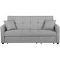 Beliani - 3-Sitzer Sofa Hellgrau Stoffbezug Gesteppt mit Schlaffunktion 2 Dekokissen Schmale Armlehnen Modern Wohnzimmer Schlafsofa Polstersofa