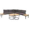 [NEUWERTIG] Garten-Garnitur HHG-215c, Lounge-Set, Beistelltisch Spun Poly Akazie Holz Stahl hellbraun, Kissen dunkelgrau