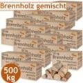 Flameup - Brennholz Gemischt Kaminholz 5 - 500 kg Buche Eiche Birke Kiefer Fichte Holz Für Ofen und Kamin Kaminofen Feuerschale Grill Feuerholz 25 cm