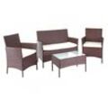 HHG - Poly-Rattan Garten-Garnitur 502, Sitzgruppe Lounge-Set braun-meliert mit Kissen creme