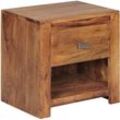 Finebuy - Nachttisch aus Sheesham Massiv-Holz 40 x 40 x 30 cm, Nacht-Kommode braun mit 1 Schublade und 1 Ablagefach, Nachtschrank Landhaus-Stil