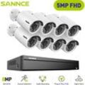 Sannce - 5MP Kit caméra de vidéosurveillance,Outdoor 4K H.265+ PoE nvr Video 16CH Audio Video Security Surveillance System 8Camera