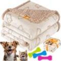 Lovpet - wasserdichte Hundedecke Sherpa Fleece Haustier Decke + 3x Spielzeugknochen maschinenwaschbar beidseitiger Sofabezug-Schutz Beige / m (101 x