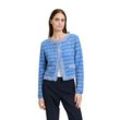 Strickjacke BETTY BARCLAY "Betty Barclay Strick-Cardigan mit Fransen", Damen, Gr. 36, patch blau, nature, Strick, Obermaterial: 46% Baumwolle, 35% Polyamid, 17% Polyacryl, 2% Alpaka., elegant, gerade normal, Strickjacken, Taschen