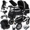 KESSER® Loops 3 in 1 Kinderwagen Kombikinderwagen Komplettset incl. Babywanne & Buggy Sportsitz & Auto-Babyschale - Voll-Gummireifen - Wickeltasche/Regenschutz/Kindertisch Set