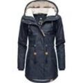 Regenmantel RAGWEAR "Monadis Rainy Intl.", Damen, Gr. M (38), blau (navy), Obermaterial: 100% Polyester, Innenfutter: 100% Polyester, Wattierung: 100% Polyester, sportlich, figurbetont Po-bedeckend, hoch geschlossener Ausschnitt, Mäntel, modischer Regenparka mit kuschligem Innenfutter