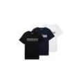 TOM TAILOR DENIM Herren Dreierpack T-Shirt mit Print, schwarz, Print, Gr. XL