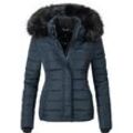 Steppjacke NAVAHOO "Miamor", Damen, Gr. S (36), blau, Oberstoff: 100% Polyester, Futter: 100% Polyester, Wattierung: 100% Polyester, Ärmelfutter: 100% Polyester, Kunstpelz: 90% Polyacryl, 10% Polyester, casual, figurbetont Po-bedeckend, Langarm Ärmel ohne Ärmelschlitz Rippstrickbündchen kontrastfarben, Jacken, hochwertige Winterjacke m. voluminöser Kunstpelz-Kapuze