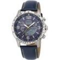 Funkchronograph ETT "Professional World Timer, EGT-11574-31L", blau (blau, gelb), Armbanduhren, Herren, Armbanduhr, Herrenuhr, Stoppfunktion, Datum, Solar