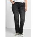 Bootcut-Jeans SHEEGO "Große Größen", Damen, Gr. 104, Langgrößen, schwarz (schwarz denim), Obermaterial: 75% Baumwolle, 24% Polyester, 1% Elasthan, unifarben, casual, lang, Jeans, in 5-Pocket-Form, mit Used-Effekten