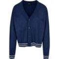 Strickjacke URBAN CLASSICS "Urban Classics Herren Sporty Boxy Cardigan", Herren, Gr. L, blau (spaceblau), 95% Polyacryl, 5% Nylon, unifarben, oversize, V-Ausschnitt, Langarm, Strickjacken