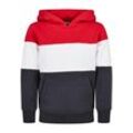 Hoodie URBAN CLASSICS "Urban Classics Herren Boys 3-Tone Hoody", Jungen, Gr. 110/116, bunt (firerot, weiß, navy), 65% Baumwolle, 35% Polyester, Langarm, Sweatshirts