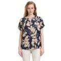 Schlupfbluse BETTY BARCLAY "Betty Barclay Schlupfbluse mit Muster", Damen, Gr. 36, blau (dunkelblau, beige), Obermaterial: 100% Viskose., casual, figurumspielend normal, Kurzarm, Blusen