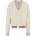 Strickjacke URBAN CLASSICS "Urban Classics Herren Sporty Boxy Cardigan", Herren, Gr. XL, beige (sandweiß), 95% Polyacryl, 5% Nylon, unifarben, oversize, V-Ausschnitt, Langarm, Strickjacken