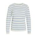 Rundhalspullover VILA "VIDALO O-NECK L/S STRIPE KNIT TOP- NOOS", Damen, Gr. L (40), weiß alyssum stripes:kentucky blau, Rippstrick, Obermaterial: 100% Baumwolle, gestreift, casual, Rundhals, Langarm, Pullover