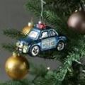 Weihnachtsbaumschmuck Polizeiauto - Christbaumschmuck - Glas - L: 11cm - blau