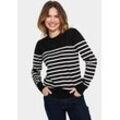 Strickpullover SAINT TROPEZ "MilaSZ LS Striped Pullover", Damen, Gr. L (40), schwarz mila stripe, Strick, Obermaterial: 80% Viskose, 20% Polyacryl, gestreift, modisch, Langarm, Pullover