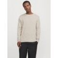 Rundhalspullover JACK & JONES "JJESUMMER KNIT CREW NECK SN", Herren, Gr. L, crockery detail:with weiß, Strick, Obermaterial: 90% Baumwolle, 10% Leinen, meliert, modisch, regular fit taillenbedeckt, Rundhals, Langarm gerader Abschluss, Pullover, mit Rundhalsausschnitt