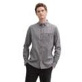 Langarmhemd TOM TAILOR, Herren, Gr. M, N-Gr, tarmac grau weiß structure, Obermaterial: 100% Baumwolle, Strukturmuster, casual, regular fit Po-bedeckend, ohne Ausschnitt, Langarm Manschette, Hemden, mit Struktur