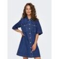 Jeanskleid ONLY "ONLBELLE S/S BUTTON DRESS DNM GUA NOOS", Damen, Gr. L (40), N-Gr, blau (dunkelblau denim), Denim/Jeans, Obermaterial: 100% Baumwolle, unifarben, modisch, regular fit, Kurzarm, Kleider