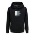 Kapuzensweatshirt JACK & JONES JUNIOR "JORFREDERIKSBERG BOX SCI SW.H SN UNB JNR", Jungen, Gr. 128, schwarz, angeraute Sweatware, Obermaterial: 70% Baumwolle, 30% Polyester, bedruckt, modisch, regular fit normal, Langarm Rippbündchen, Sweatshirts