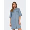 Jeanskleid ONLY "ONLBELLE S/S BUTTON DRESS DNM GUA NOOS", Damen, Gr. L (40), N-Gr, blau (light blau denim), Denim/Jeans, Obermaterial: 100% Baumwolle, unifarben, modisch, regular fit, Kurzarm, Kleider