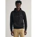 Hoodie GANT "REG SHIELD HOODIE", Herren, Gr. XXXL, schwarz, Sweatware, Obermaterial: 80% Baumwolle, 20% Polyester, unifarben, casual, regular fit hüftlang, Sweatshirts, mit Logostickerei auf der Brust