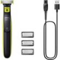 Philips OneBlade Bartschneider, Haarschneider, Körperhaartrimmer, Präzisions Trimmer, Rasierer abwaschbar, USB-Ladefunktion lime green, Grau