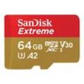 SanDisk Extreme microSD-Karte 64 GB Class 10, UHS-I, v30 Video Speed Class stoßsicher, Wasserdicht