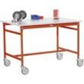 Manuflex BB4057.2001 Beistelltisch BASIS mobil mit Kunststoff-Tischplatte in Rotorange RAL 2001, BxTxH: 1500 x 600 x 850 mm Rotorange (RAL 2001)