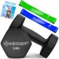 KESSER® Hanteln Hantelset 2er Set 2kg - 5kg farbig, Kurzhanteln Neopren, Hexagon, Krafttraining, Workout, Fitnesstraining, für Zuhause Mit Übungsheft, 2x Fitnessbänder