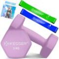 KESSER® Hanteln Hantelset 2er Set 2kg - 5kg farbig, Kurzhanteln Neopren, Hexagon, Krafttraining, Workout, Fitnesstraining, für Zuhause Mit Übungsheft, 2x Fitnessbänder