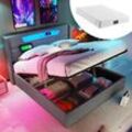 Polsterbett Doppelbett LED-Bett mit USB-Typ-C-Ladefunktion und LED-Beleuchtung, Stauraumbetten, Bettgestell aus Leinen, Jugendbett 140x200 mit