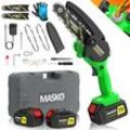 MASKO® Mini-Kettensäge mit Akku 8000mAh Handkettensäge Elektro mit 2 Akku 4000mAh für Gartenscheren/Astscheren/Holzschneiden Motorsäge 800W automatisches Ölsystem