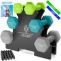 KESSER® Hantel-Set, 3 Paar, 1kg - 5kg, 12kg oder 18kg kurzhanteln mit Ständer Aufbewahrung, Fitnessstudio, Krafttraining, Hantelset rutschfeste Neopren, Mit Übungsheft, 2x Fitnessbänder