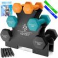 KESSER® Hantel-Set, 3 Paar, 1kg - 5kg, 12kg oder 18kg kurzhanteln mit Ständer Aufbewahrung, Fitnessstudio, Krafttraining, Hantelset rutschfeste Neopren, Mit Übungsheft, 2x Fitnessbänder