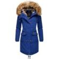 Wintermantel NAVAHOO "Rosinchen", Damen, Gr. M (38), blau (denim), Oberstoff: 100% Baumwolle, Futter: 100% Polyester, Wattierung: 100% Polyester, Ärmelfutter: 100% Polyester, Kunstpelz: 90% Polyacryl, 10% Polyester, casual, tailliert ca. Mitte Oberschenkel, Langarm Ärmel ohne Ärmelschlitz Rippstrickbündchen, Mäntel, stylischer Damen Winter Baumwollparka mit Kunstfell