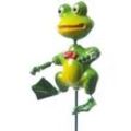 Gartenstecker wackelnder Frosch Quaki mit Fliege - Beetstecker - H: 54cm - für Außen - grün