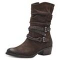 Cowboy Stiefelette MARCO TOZZI, Damen, Gr. 37, braun (dunkelbraun), Nubuklederimitat, used, klassisch, Schuhe Cowboyboots Cowboy-Stiefelette Stiefelette, Blockabsatz, Kurzstiefel, Westernstiefelette mit Flecht-Zierriemchen