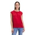 Blusentop BETTY & CO "Betty & Co Blusentop mit Raffung", Damen, Gr. 44, rot (dunkelrot), Obermaterial: 100% Polyester., modisch, figurumspielend normal, Rundhals, ohne Ärmel, Blusen